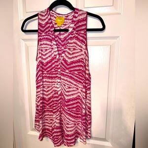 ANTHROPOLOGIE MAEVE S Ada Fuschia White Abstract Print Tunic Tank Top Blouse